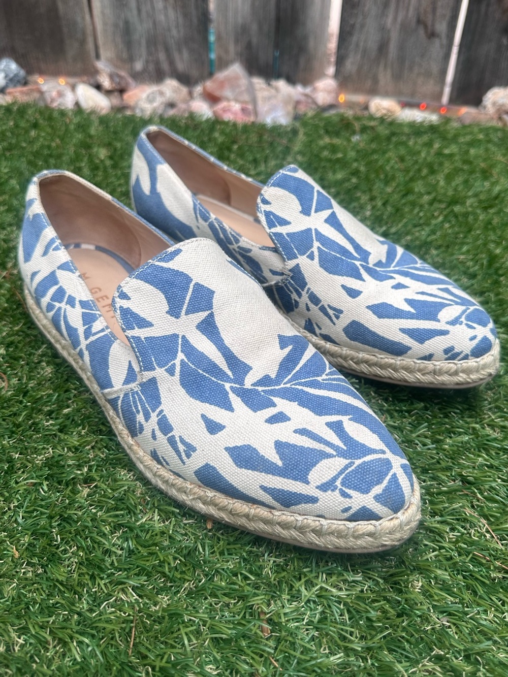 M. Gemi Blue and Cream Botanical Canvas Espadrilles